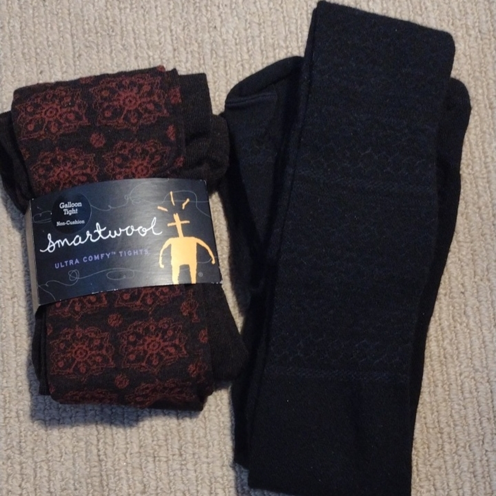 Smartwool Two Pair, Small Brown and Black Footed Patterned Tights